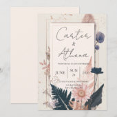Invitation Cadre de mariage doré aux fleurs séchées Boho (Devant / Derrière)