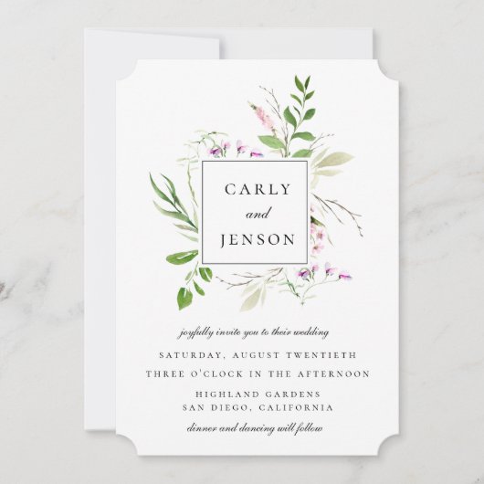 Invitation Cadre de mariage élégant à fleurs sauvages (Devant)