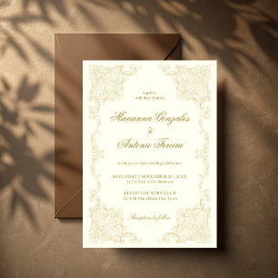 Invitation Cadre de mariage élégant or ivoire vintage orné