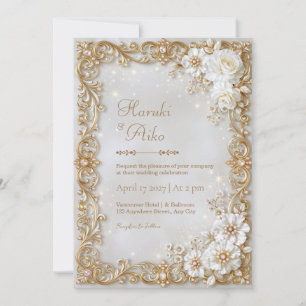 Invitation Cadre de mariage en filigrane d'or et fleur d'ivoi