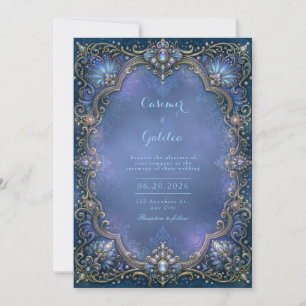 Invitation Cadre de mariage en filigrane orné de saphirs de m