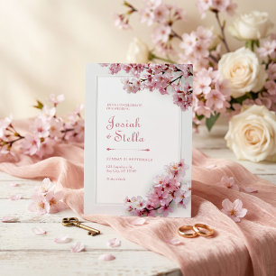 Invitation Cadre de mariage Fleur de cerisier rose et sarcell