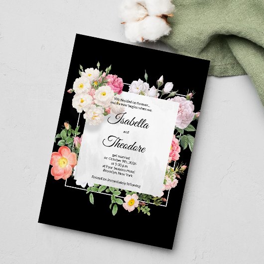 Invitation Cadre de mariage fleur rose corail blanc noir