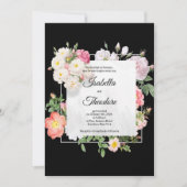 Invitation Cadre de mariage fleur rose corail blanc noir (Devant)