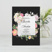 Invitation Cadre de mariage fleur rose corail blanc noir (Debout devant)