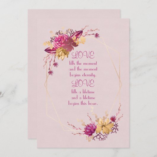 Invitation Cadre de mariage fleuri de couleur rose avec bordu (Devant / Derrière)
