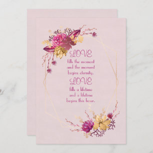 Invitation Cadre de mariage fleuri de couleur rose avec bordu