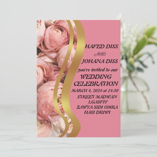 Invitation Cadre de mariage Fleurs sauvages en feuille d'or p (Debout devant)