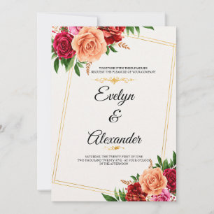 Invitation Cadre de mariage floral aquarelle doré coloré