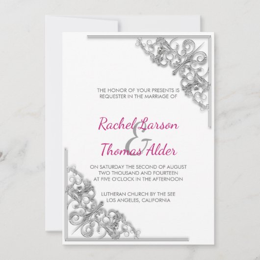 Invitation Cadre de mariage floral argenté (Devant)