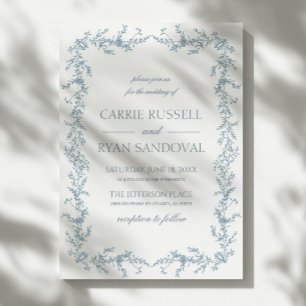 Invitation Cadre de mariage floral élégant poussiéreux bleu d