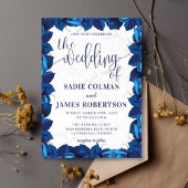 Invitation Cadre de mariage floral en marbre bleu marine et b
