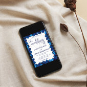 Invitation Cadre de mariage floral en marbre bleu marine et b