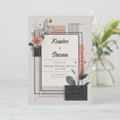 Invitation Cadre de mariage floral en terre cuite noir abstra (Debout devant)