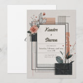 Invitation Cadre de mariage floral en terre cuite noir abstra (Devant / Derrière)
