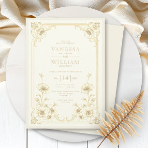 Invitation Cadre de mariage floral ivoire et sépia vintage