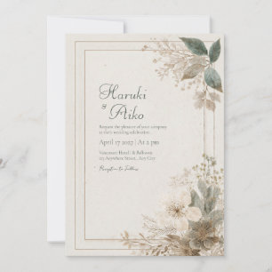Invitation Cadre de mariage floral neutre bleu poussiéreux at