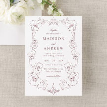 Cadre de mariage floral orné élégant bordeaux