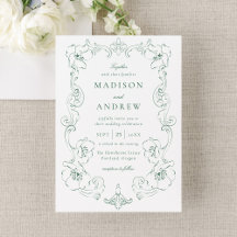 Cadre de mariage floral orné vert élégant