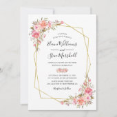 Invitation Cadre de mariage floral rose doré joli blush (Devant)