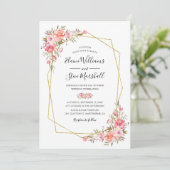 Invitation Cadre de mariage floral rose doré joli blush (Debout devant)