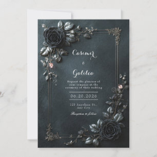 Invitation Cadre de mariage floral Rose noire gothique lunati