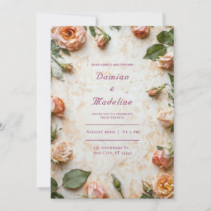 Invitation Cadre de mariage floral rose pêche teinté rustique