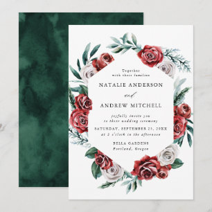 Invitation Cadre de mariage floral Roses rouges et blanches à