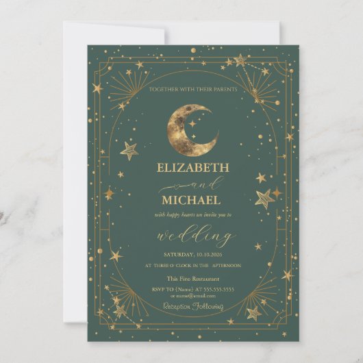 Invitation Cadre de mariage Lune Étoiles Céleste (Devant)