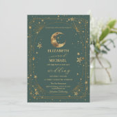 Invitation Cadre de mariage Lune Étoiles Céleste (Debout devant)