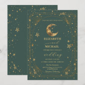 Invitation Cadre de mariage Lune Étoiles Céleste (Devant / Derrière)