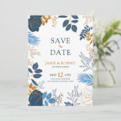 Invitation Cadre de mariage moderne avec fleurs dorées et ble (Debout devant)