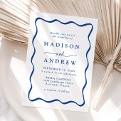Invitation Cadre de mariage moderne ondulé bleu
