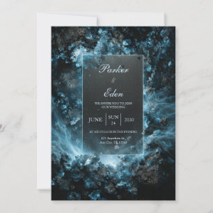 Invitation Cadre de mariage nébuleuse cristal cobalt lumineux