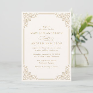 Invitation Cadre de mariage orné or vintage élégant en or