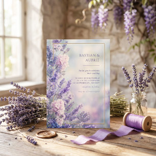 Invitation Cadre de mariage romantique bleu clair lavande dor