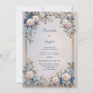 Invitation Cadre de mariage Rose Crème Ornée Feuille d'Azur
