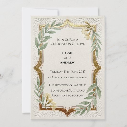 Invitation Cadre de mariage Rustique Vert Or (Devant)