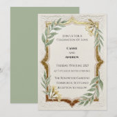 Invitation Cadre de mariage Rustique Vert Or (Devant / Derrière)
