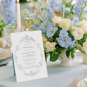 Invitation Cadre de mariage vintage bleu français pour la dou