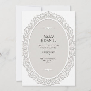 Invitation Cadre de médaillon ovale gris en dentelle laser bl