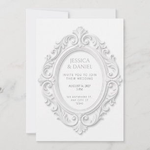 Invitation Cadre de médaillon ovale rococo embossé blanc