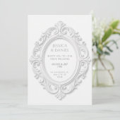 Invitation Cadre de médaillon ovale rococo embossé blanc (Debout devant)