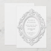 Invitation Cadre de médaillon ovale rococo embossé blanc (Devant / Derrière)