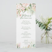Invitation Cadre de menu de mariage aux roses rose pastel (Debout devant)