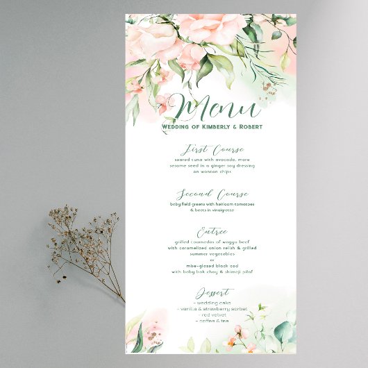 Invitation Cadre de menu de mariage aux roses roses pastel