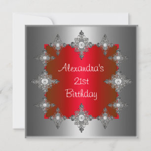 Invitation Cadre de Naissance Élégant Rouge Argent Bijou