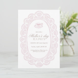 Invitation Cadre de napperon en dentelle rose pour fête du th