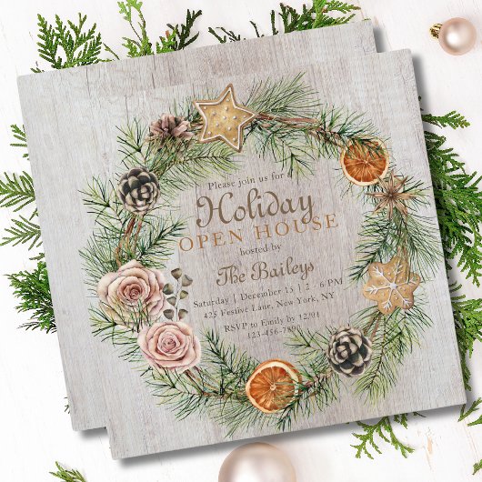 Invitation Cadre de Noël Floral Rustique | Holiday Open House