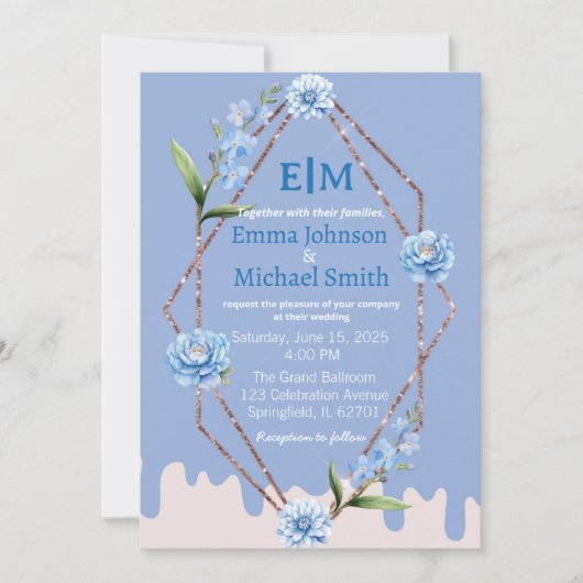 Invitation Cadre de parties scintillant avec Fleurs invitatio (Devant)